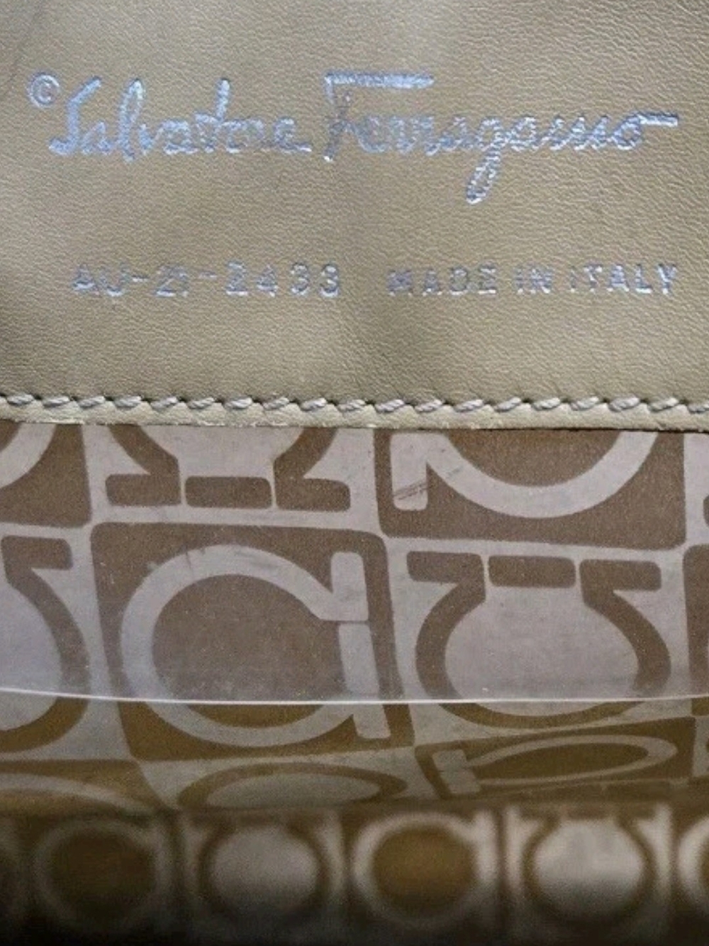 . AUTHENTIC  Salvatore Ferragamo Brown & Tan Signature VinylShopper Tote - Picture 3 of 9
